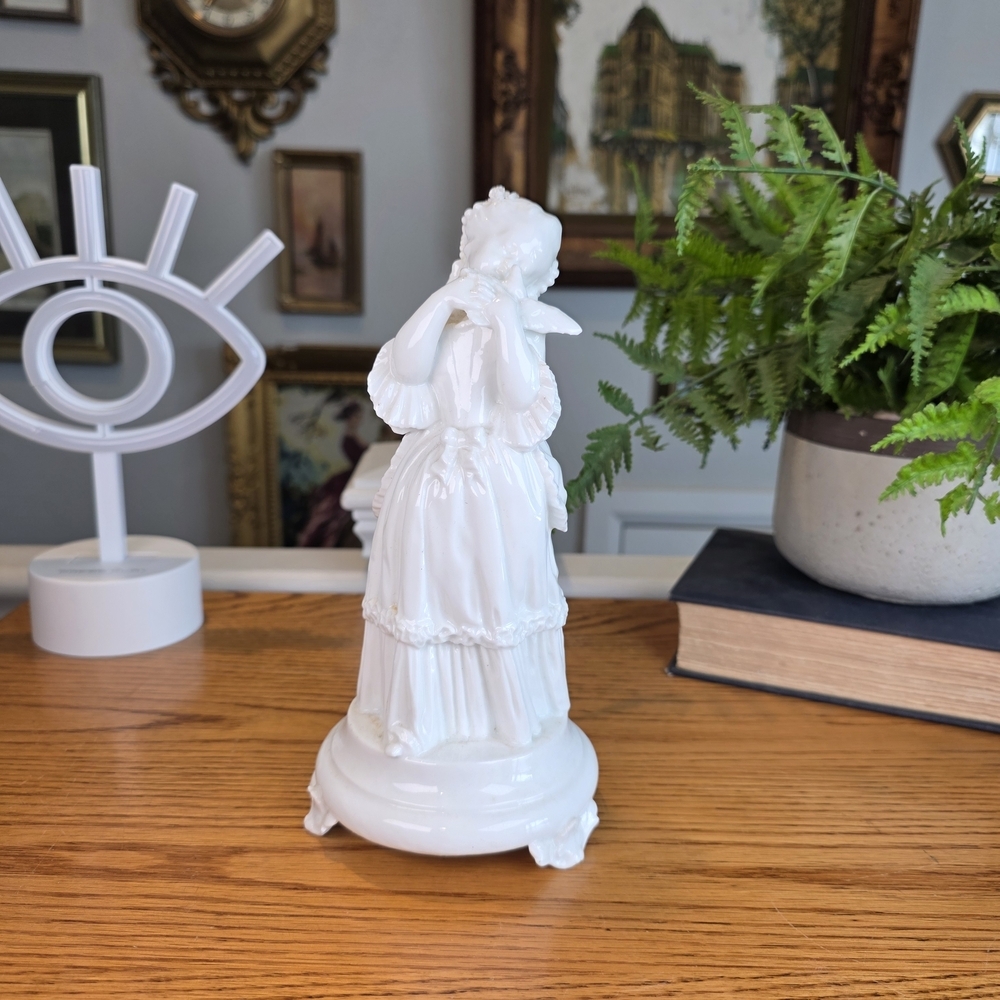 Antique Vion & Baury Paris Porcelain Figurine, Maiden & Bird, Green Anchor Mark